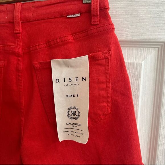 Risen Jeans Fiesta Red Denim Frayed Shorts size small NWT - Picture 5 of 9
